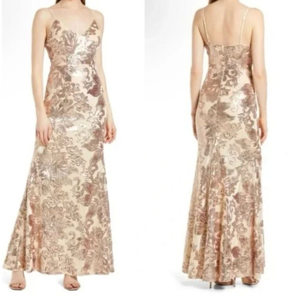 LULUS Love to You Blush Sequin Maxi Dress Formal Glam Prom Wedding Gown